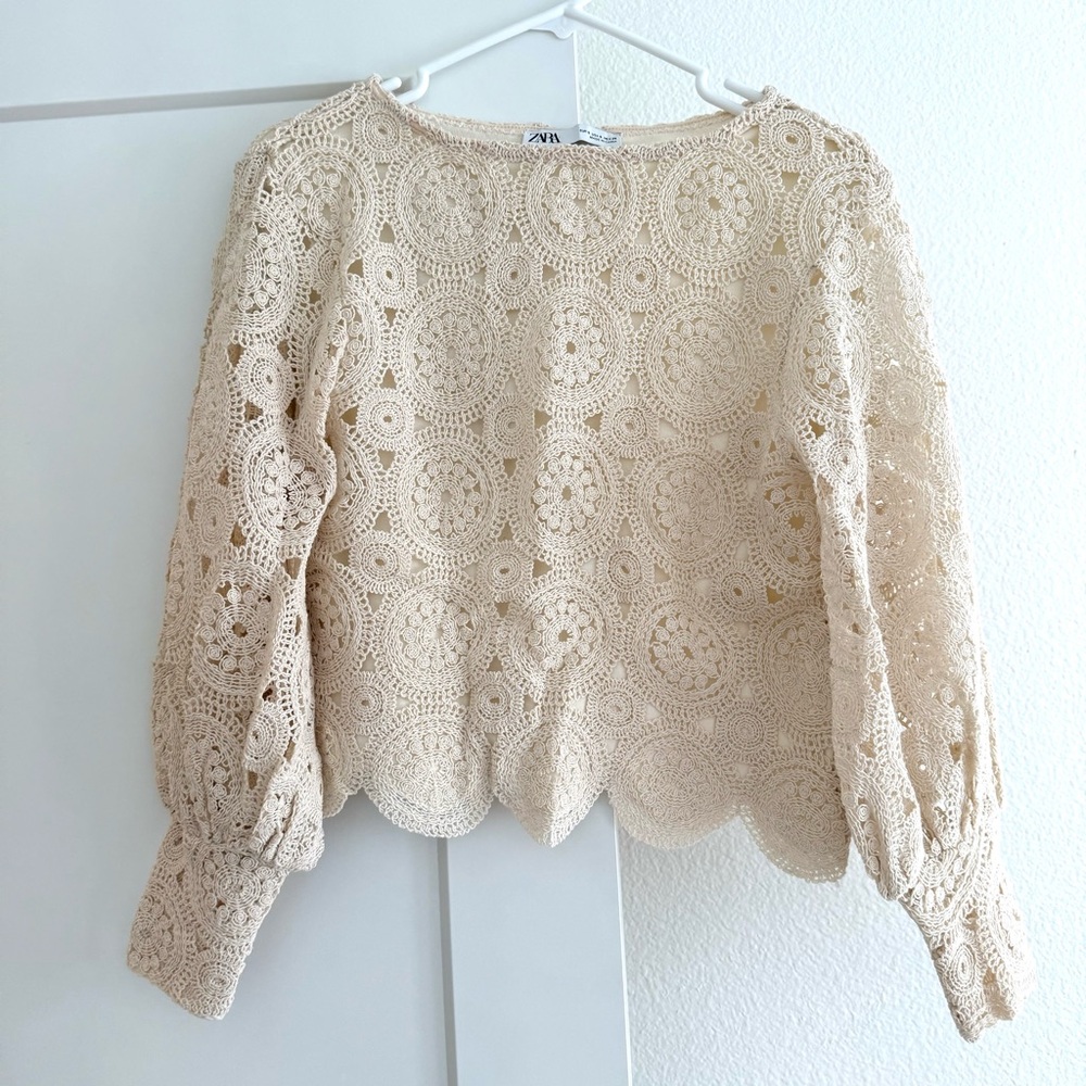 ZARA Ivory Crochet-Style Top